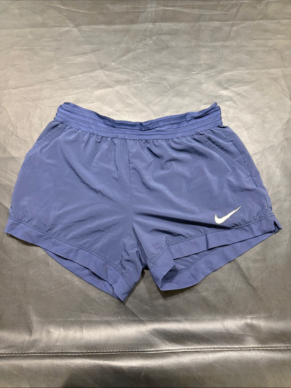 Nike Women's Navy Athletic Running Shorts with White Swoosh